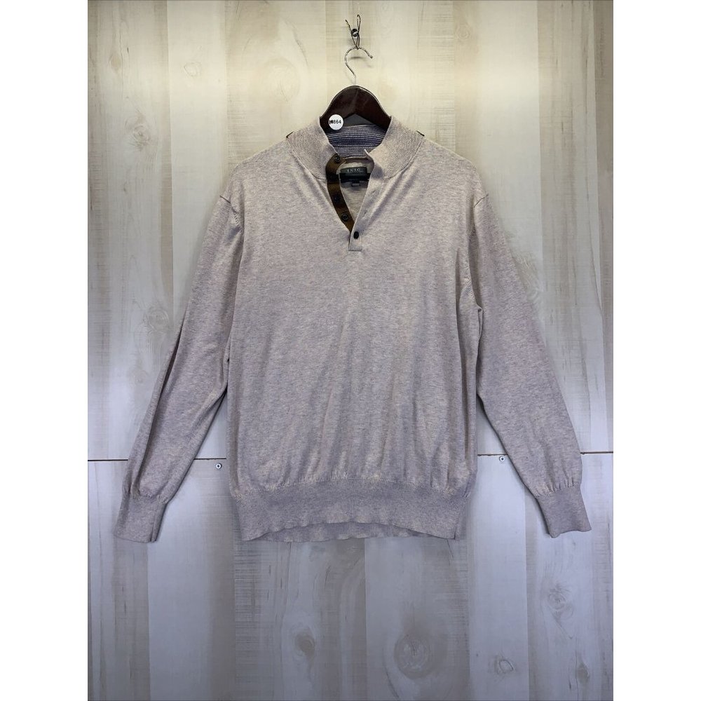 ENRO Mens Cotton Silk Biege Knit 1/4 Button Up Sweater Large-10864